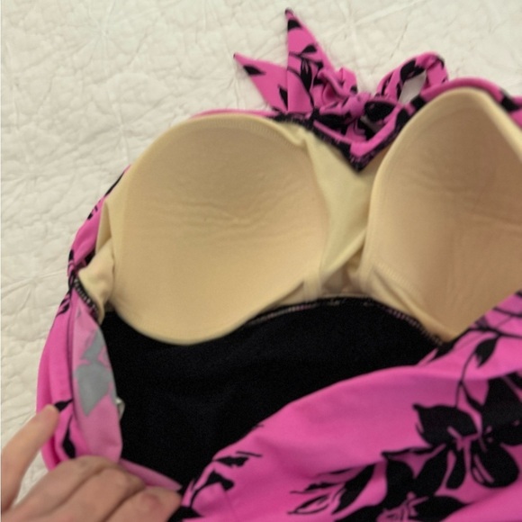 SLIMSHAPER Pink Black 1 Piece Halter Sheered Front control panel Size 16 - Picture 9 of 11